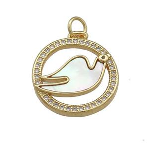 Copper Doves Birds Pendant Pave Shell Zircon Circle 18K Gold Plated, approx 18mm [FD14542]