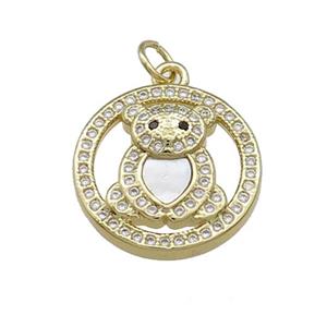 Copper Bear Pendant Pave Shell Zircon Circle 18K Gold Plated, approx 18mm [FD14544]