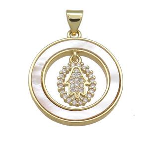 Copper Hamsahand Pendant Pave Shell Zircon Circle 18K Gold Plated, approx 8-10mm, 21mm [FD14547]