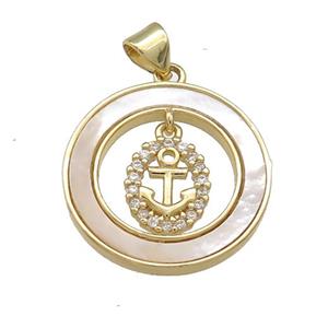 Copper Cross Pendant Pave Shell Zircon Circle 18K Gold Plated, approx 8-10mm, 21mm [FD14548]