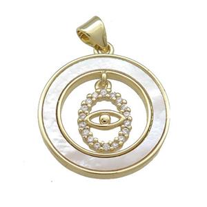 Copper Eye Pendant Pave Shell Zircon Circle 18K Gold Plated, approx 8-10mm, 21mm [FD14549]