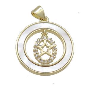 Copper Star Pendant Pave Shell Zircon Circle 18K Gold Plated, approx 8-10mm, 21mm [FD14551]