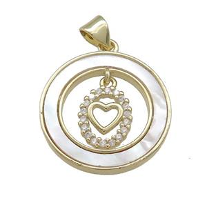 Copper Heart Pendant Pave Shell Zircon Circle 18K Gold Plated, approx 8-10mm, 21mm [FD14552]