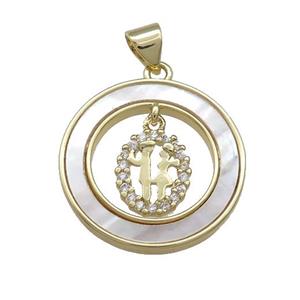 Copper Couple Pendant Pave Shell Zircon Circle 18K Gold Plated, approx 8-10mm, 21mm [FD14553]