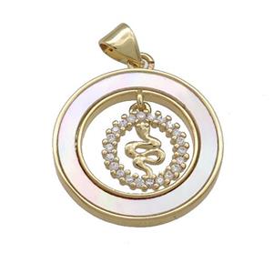 Copper Snake Pendant Pave Shell Zircon Circle 18K Gold Plated, approx 8mm, 21mm [FD14555]
