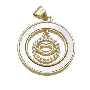 Copper Lips Pendant Pave Shell Zircon Circle 18K Gold Plated, approx 8mm, 21mm [FD14556]