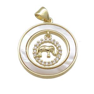 Copper Elephant Pendant Pave Shell Zircon Circle 18K Gold Plated, approx 8mm, 21mm [FD14559]