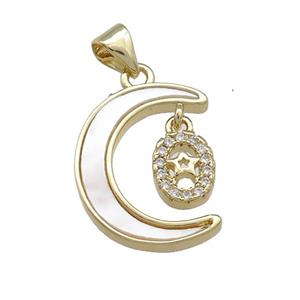 Copper Moon Pendant Pave Shell Zircon Star 18K Gold Plated, approx 6-8mm, 14-18mm [FD14560]