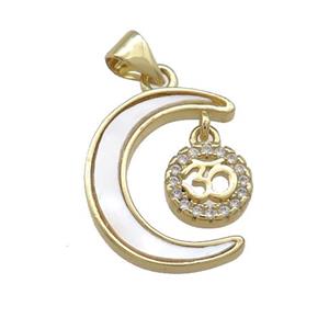 Copper Moon Pendant Pave Shell Zircon 18K Gold Plated, approx 8mm, 14-18mm [FD14563]