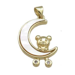 Copper Moon Pendant Pave Shell Zircon Bear 18K Gold Plated, approx 15-18mm [FD14564]
