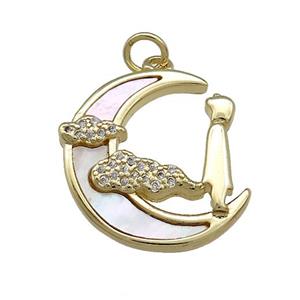 Copper Moon Pendant Pave Shell Zircon Cloud 18K Gold Plated, approx 18-20mm [FD14565]