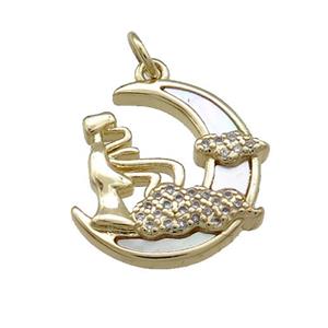 Copper Moon Pendant Pave Shell Zircon Cloud 18K Gold Plated, approx 18mm [FD14566]