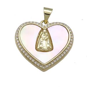 Copper Heart Pendant Pave Shell Zircon 18K Gold Plated, approx 22mm [FD14574]