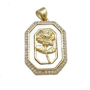 Flower Copper Rectangle Pendant Pave Shell Zircon 18K Gold Plated, approx 16-23mm [FD14578]