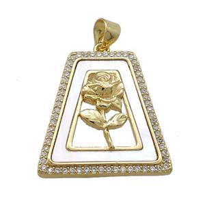 Copper Flower Pendant Pave Shell Zircon Trapeziform 18K Gold Plated, approx 22-23mm [FD14581]