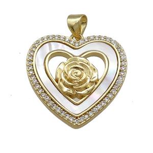 Copper Flower Heart Pendant Pave Shell Zircon 18K Gold Plated, approx 22mm [FD14582]