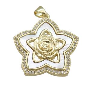 Copper Flower Pendant Pave Shell Zircon 18K Gold Plated, approx 25mm [FD14584]