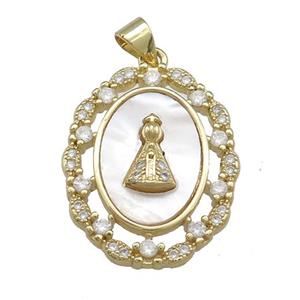 Copper Wreath Pendant Pave Shell Zircon Oval 18K Gold Plated, approx 20-25mm [FD14586]