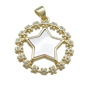 Copper Wreath Pendant Pave Shell Zircon Star 18K Gold Plated, approx 23mm [FD14588]