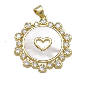 Copper Wreath Pendant Pave Shell Zircon Heart 18K Gold Plated, approx 26mm [FD14589]