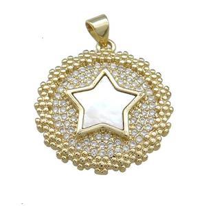 Copper Wreath Pendant Pave Shell Zircon Star 18K Gold Plated, approx 24mm [FD14590]