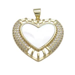 Copper Heart Pendant Pave Shell Zircon 18K Gold Plated, approx 24mm [FD14597]