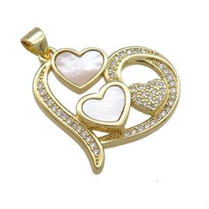 Copper Heart Pendant Pave Shell Zircon 18K Gold Plated, approx 25mm [FD14598]