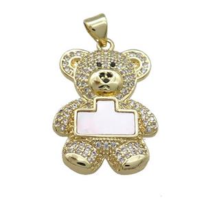 Copper Bear Charms Pendant Pave Shell Zircon 18K Gold Plated, approx 19-25mm [FD14600]