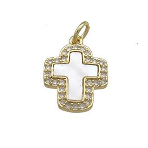 Copper Cross Pendant Pave Shell Zircon 18K Gold Plated, approx 13-14mm [FD14601]