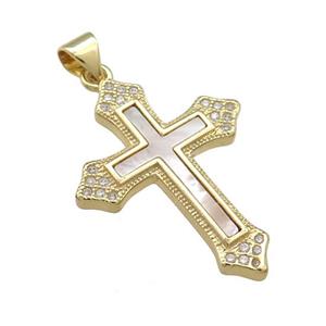 Copper Cross Pendant Pave Shell Zircon Religious 18K Gold Plated, approx 21-30mm [FD14603]