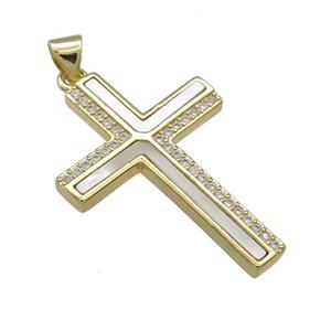 Copper Cross Pendant Pave Shell Zircon 18K Gold Plated, approx 21-30mm [FD14604]