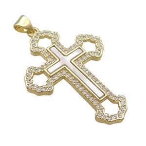 Copper Cross Pendant Pave Shell Zircon 18K Gold Plated, approx 25-35mm [FD14607]