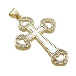 Copper Cross Pendant Pave Shell Zircon 18K Gold Plated, approx 25-35mm [FD14608]
