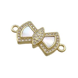 Copper Connector Pave Shell Zircon 18K Gold Plated, approx 11-18mm [FD14610]