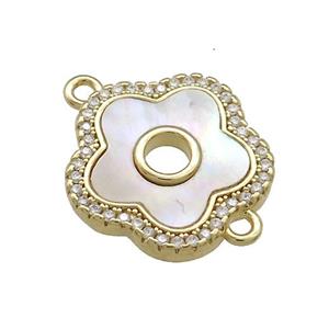Copper Flower Connector Pave Shell Zircon 18K Gold Plated, approx 18mm [FD14612]