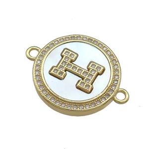 Copper Circle Connector Pave Shell Zircon 18K Gold Plated, approx 20mm [FD14613]