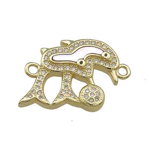 Copper Dolphin Connector Pave Shell Zircon 18K Gold Plated, approx 17-20mm [FD14614]
