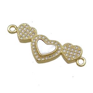 Copper Heart Connector Pave Shell Zircon 18K Gold Plated, approx 10-25mm [FD14616]