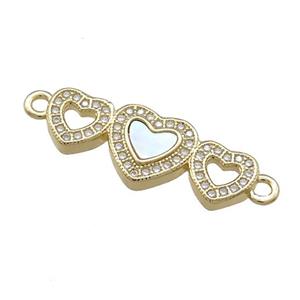Copper Heart Link Connector Pave Shell Zircon 18K Gold Plated, approx 10-25mm [FD14617]