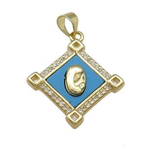 Virgin Mary CHarms Copper Square Pendant Pave Blue Shell Zircon 18K Gold Plated, approx 21mm [FD14619]