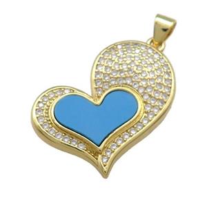 Copper Heart Pendant Pave Blue Shell Zircon 18K Gold Plated, approx 25mm [FD14623]