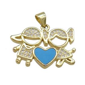 Copper Kids Pendant Pave Blue Shell Zircon Heart 18K Gold Plated, approx 16-25mm [FD14626]