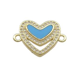 Copper Heart Connector Pave Blue Shell Zircon 18K Gold Plated, approx 18mm [FD14627]
