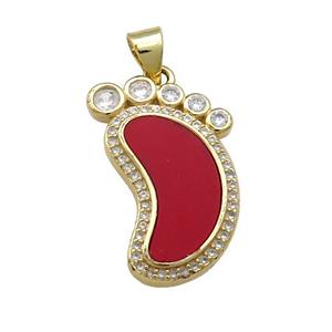 Copper Barefoot Pendant Pave Red Shell Zircon 18K Gold Plated, approx 14-23mm [FD14630]