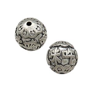 Tibetan Style Copper Round Beads Buddhist OHM Antique Silver, approx 10-11mm [FD14634]