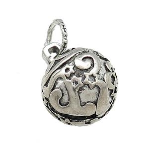 Tibetan Style Copper Round Bell Pendant Antique Silver, approx 15mm [FD14641]
