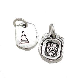 Tibetan Style Copper Slice Pendant With Chinese Mythical Beasts Amulet Antique Silver, approx 9-12mm [FD14645]