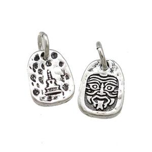 Tibetan Style Copper Slice Pendant With Chinese Mythical Beasts Amulet Antique Silver, approx 9-12.5mm [FD14646]