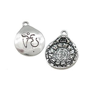 Tibetan Style Copper Circle Pendant Chinese Zodiac Symbols Charms Antique Silver, approx 13-14mm [FD14650]