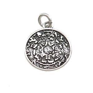 Tibetan Style Copper Circle Pendant Calendar Timeline Wheel Charms Antique Silver, approx 14mm [FD14652]